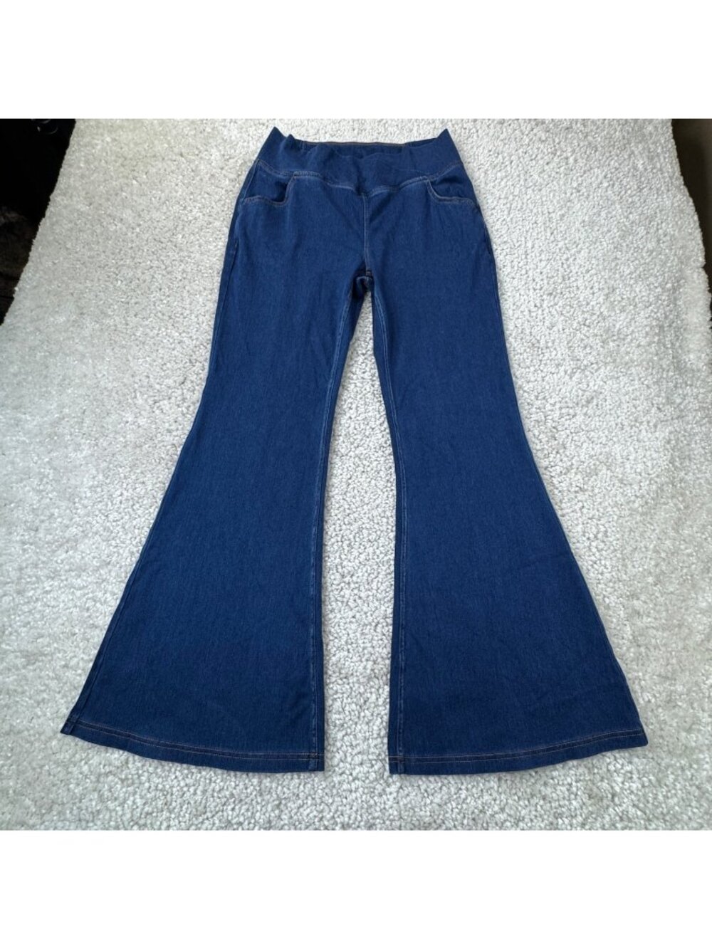 Halara Flex Denim Flare Crossover Waist Pull On Womens Large Regular